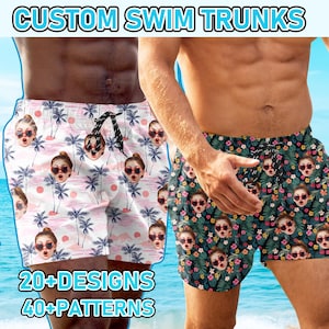 Custom Swim Trunk with Face,Fathers Day Gift,Personalized Photo Beach Swim Shorts,Hawaiian Short for Dad,Bachelor Party,Gift for Him