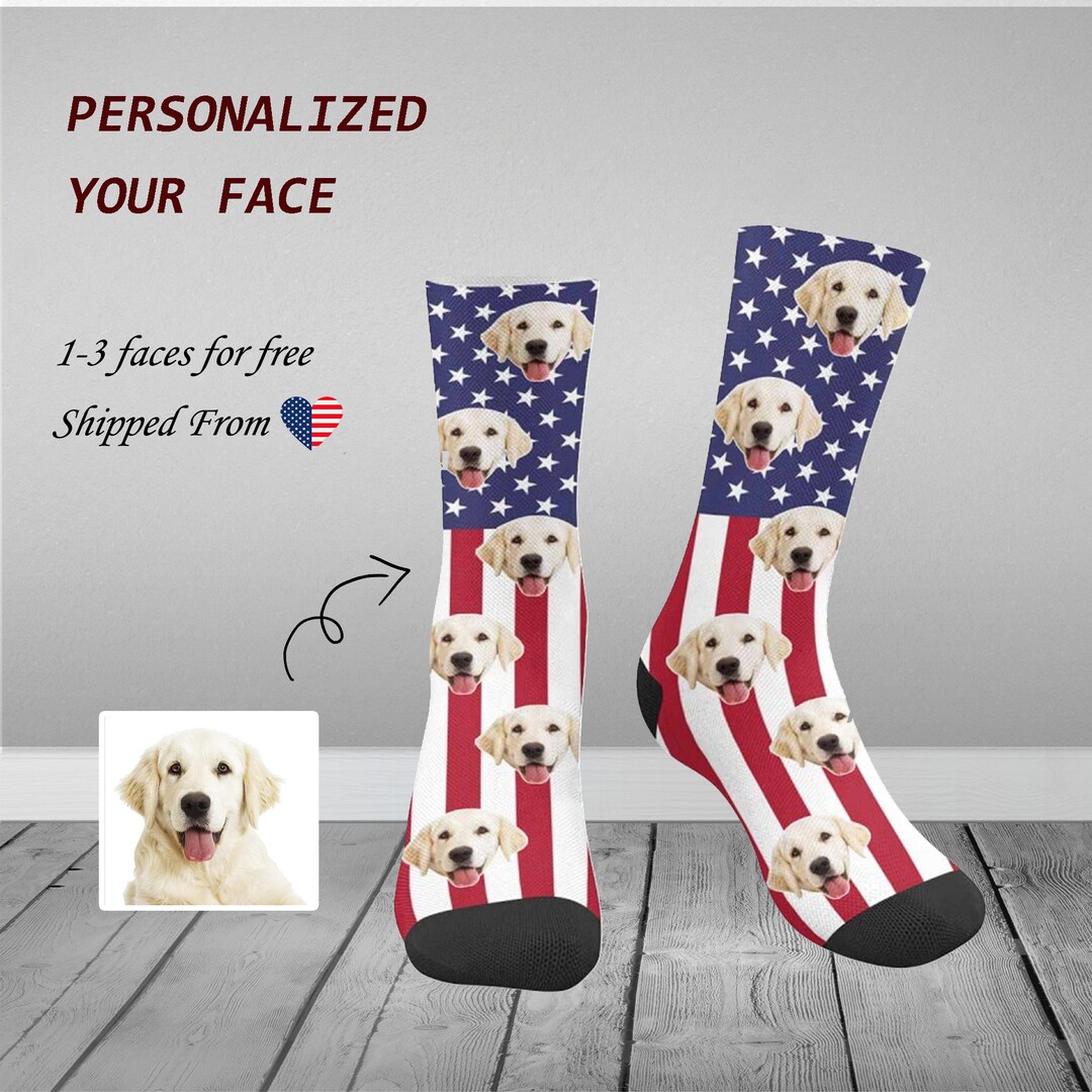 Custom Photo Socks Personalized USA Socks Dog Face on Socks Etsy