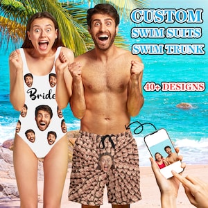Aangepaste bruidsbadpak met gezicht, aangepaste fotopak, zwembroek heren met gezicht, zwembroek voor zomervakantie, badkleding voor dames, strandshorts