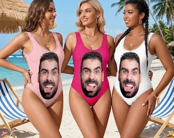 Gepersonaliseerde badpak met gezicht, badmode met aangepaste foto, vrijgezellenfeest cadeau voor haar