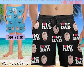 Custom Face Swim Trunks, Personalized Photo Beach Shorts, Gift for Dad