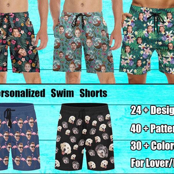 Tronco de baño con cara personalizada, foto personalizada, pantalones cortos de natación en la playa para hombres, pantalones cortos hawaianos para papá, despedida de soltero, viaje del día del padre, regalo de vacaciones