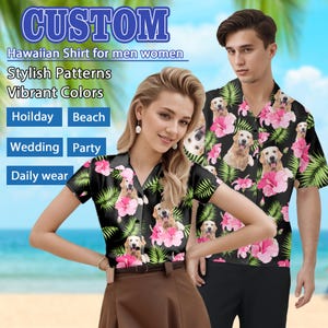 Personalized Face Hawaiian Shirt Custom Hawaii Shirt with Image Flower Bachelor Party Men Dog Face Shirt Women Hawaiian Shirt Couple Clothes