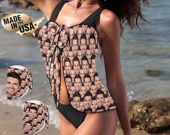 Pareo de playa personalizado con rostro, salida de baño anudada, regalo fotográfico personalizado