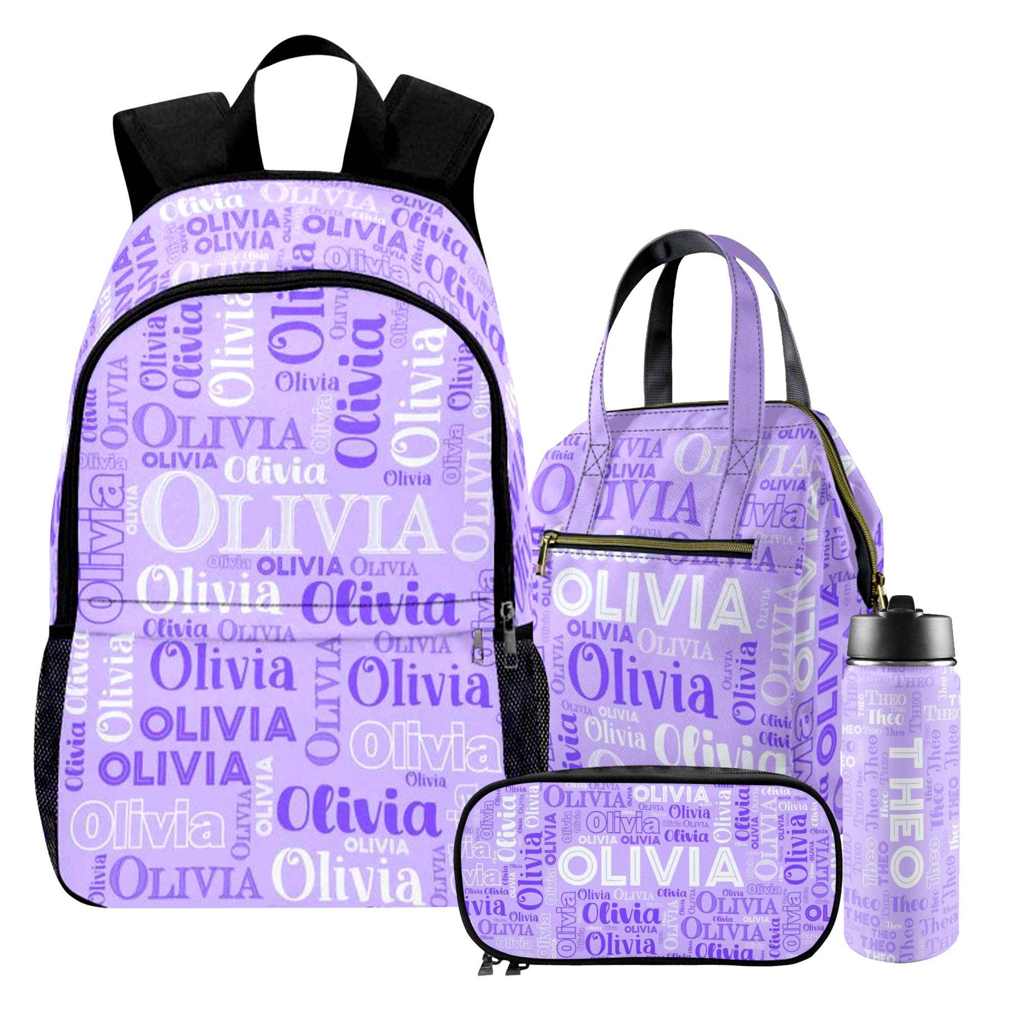 Custom Name Backpack Set, Personalized Nylon Bookbag, Lunch Bag, Pencil ...
