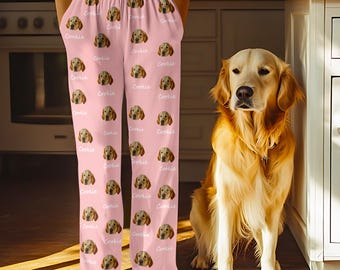 Gepersonaliseerde pyjamabroek met foto huisdier, gepersonaliseerde hondenpyjama, cadeau huisdierliefhebber