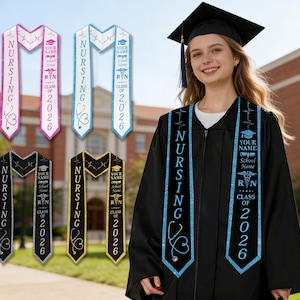 Personalized RN Graduation Sash, Custom Nursing Stole, BSN MSN Grad Stoles Class of 2026