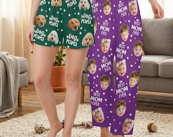 Custom Face Pajama Shorts, Personalized Photo Sleepwear, Mother's Day Gift