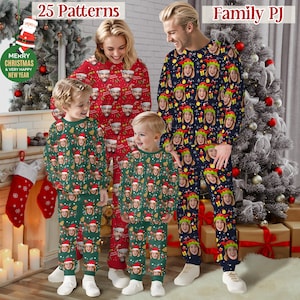 Personalized Christmas Face Funny Pajama Set Custom Matching Family Pajama Personalise Photo Pajamas Long sleeve,Custom Gift for Dad Mom Kid