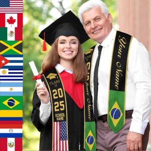Custom Flag Graduation Sash,Class of 2025 Stole,Country Flag Graduation Stole,Personalized Name Graduation Sash,Graduation Gift,Teacher Sash
