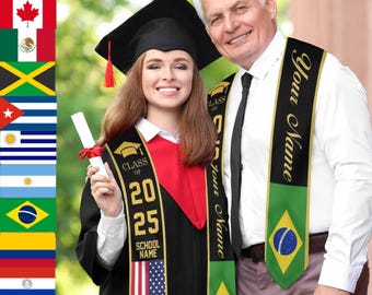 Custom Country Flag Graduation Sash, Personalized Class of 2026 Stole
