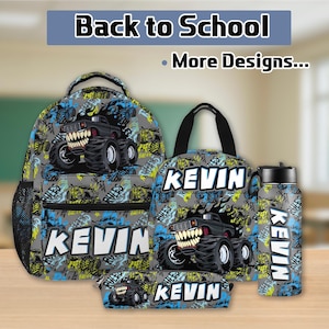 Custom Name Truck Backpack,Custom Bookbag,Cool Car Bag,Back to School Gifts,Book Bag,LunchBag,Pencil Pouch,Water Bottle,Gift for Teen Boys