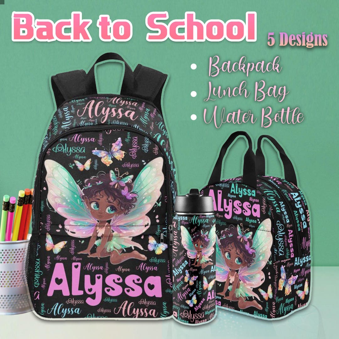 Personalized Nylon Backpack Lunch Bag and Water Bottle Set - Etsy