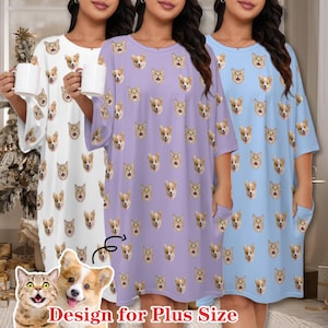Camiseta de pijama con cara personalizada, camisón personalizado para mascotas, pijamas de tallas grandes personalizados