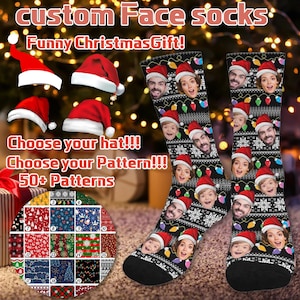 Aangepaste kerstsokken, sokken met gezichten, gepersonaliseerde sokken, fotosokken voor vader, aangepaste gezichtssokken, kerstcadeau, sokcadeau voor vrienden