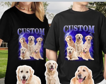 Custom Dog T-Shirt Shirt With Name/Text Dog Face Personalized Face T-Shirt for Men,Couple Vintage Shirts Picture Shirts for Women Men