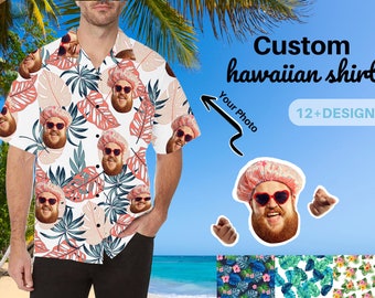 Custom Face Hawaiian Shirt Personalized Hawaii Shirt with Any Images Text Gag gift Bachelor Party Shirts for Men Best Gifts for Men