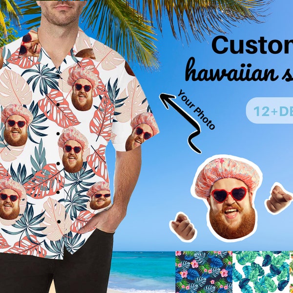 Custom Face Hawaiian Shirt Personalized Hawaii Shirt with Any Images Text Gag gift Bachelor Party Shirts for Men Best Gifts for Men