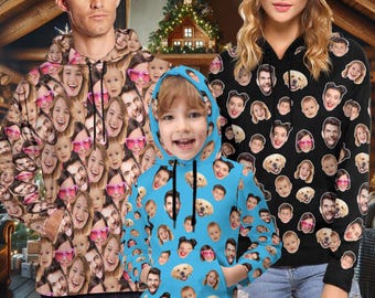 Personalisierter Gesichts Hoodie, Benutzerdefiniertes Fotodruck-Sweatshirt, Geschenk für Sie/Ihn, Valentinstagsgeschenk