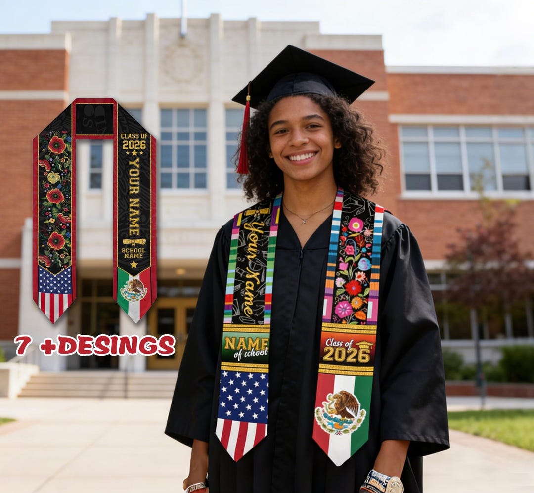 Custom Mexican American Flag Graduation Sash, Personalized Class of ...