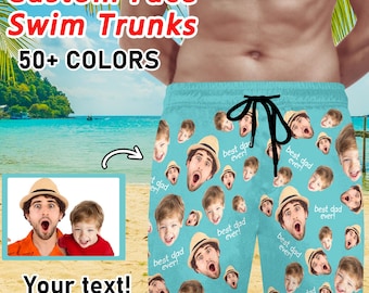 Badehose mit individuellem Gesicht, personalisierte Foto Strandshorts, Geschenk zum Vatertag