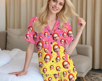 Custom Face Pajamas Set: Ice Cream Drip Print Matching PJs