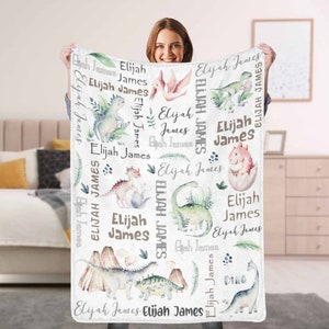 Personalized Dinosaur unicorn Baby Blanket: Custom Name Throw, Kids Birthday shower Gift