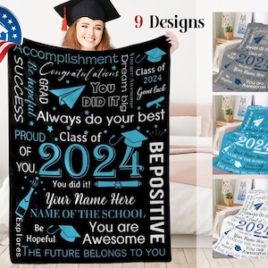 Personalized Name Text Graduation Blanket,Customized Class Of 2024 Blanket,Custom best Graduation Blankets gift for Him/Her/Bachelor