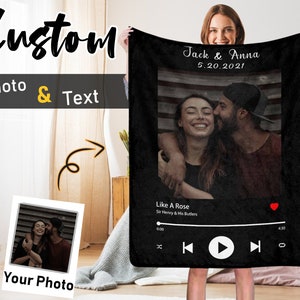 Customized Music Photo Text Date Blanket,Custom Blankets for Boyfriend Gifriend,personalized picture fleece blanket,Christmas gift