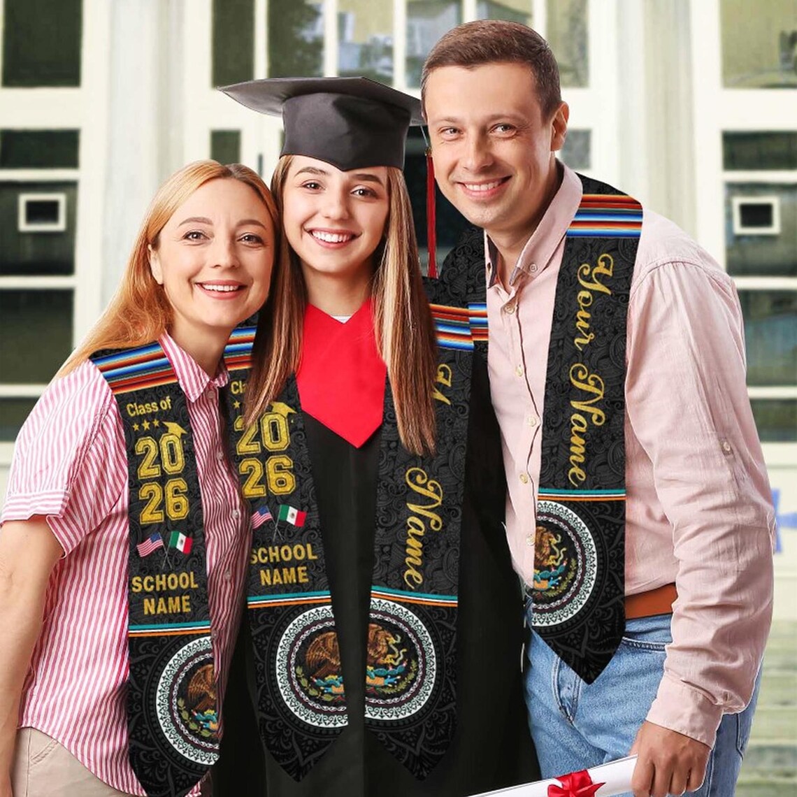 Custom Mexican American Flag Graduation Stole, Personalized Sash, Class ...