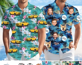Custom Photo Car Hawaiian Shirt: Personalized Face and Logo Print, Father's Day gift