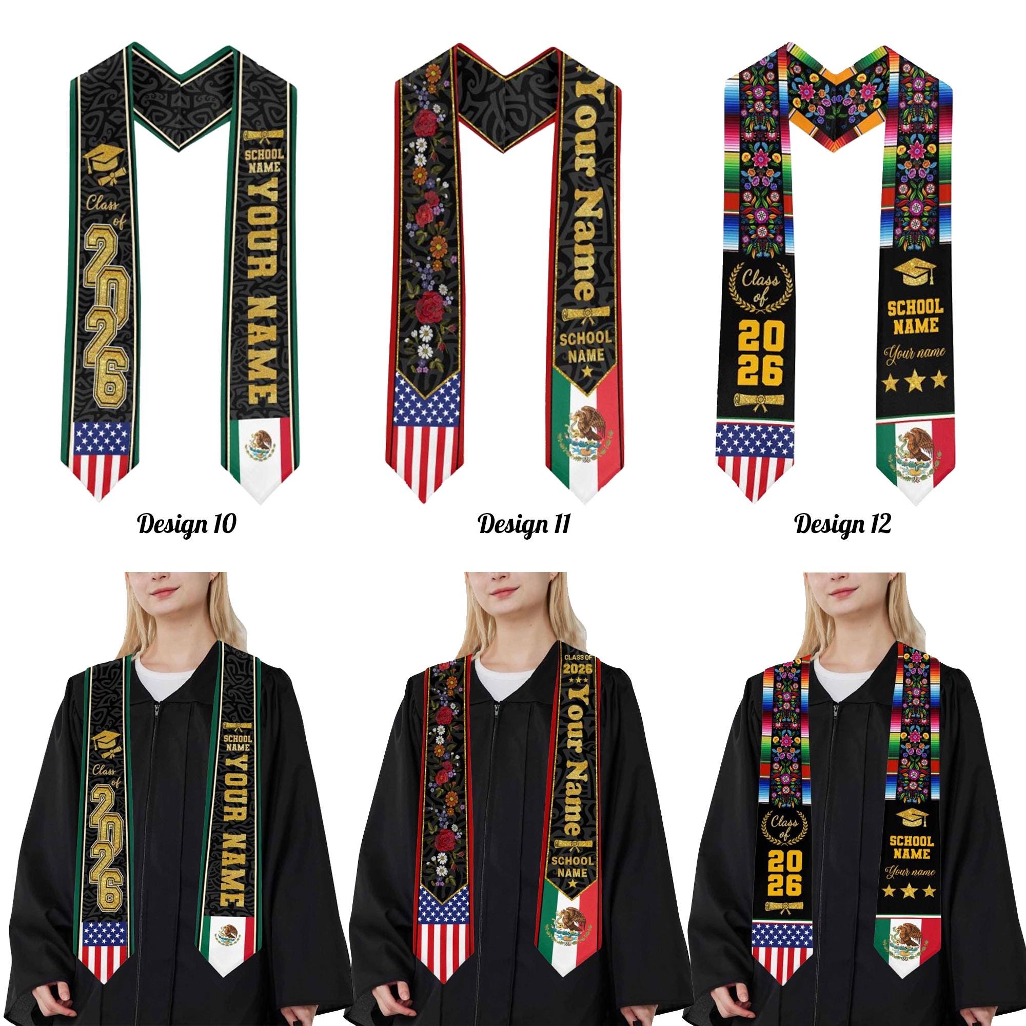 Custom Dual Flag Mexican American Graduation Stole, Personalized Name ...