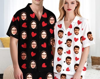 Custom Face Heart Pajama Set: Personalized Photo Sleepwear, Valentine's Gift