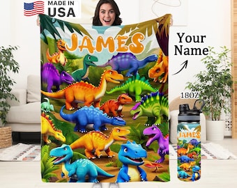 Personalized Dinosaur Blanket: Custom Name Kids Throw