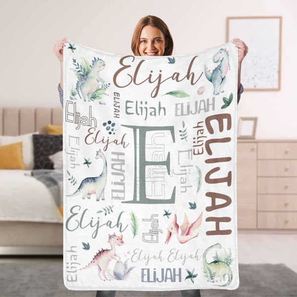 Personalized Unicorn Dinosaur Name Blanket,Custom Baby Throw Lapghan Queen blanket with name,Baptism Gift,Baby Birthday Gifts,Christmas gift