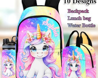 Personalized Unicorn Backpack Set: Girls Back-to-School Sparkle Bag