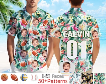 Camisa hawaiana personalizada con rostro, temática deportiva, camisa personalizada del equipo de fútbol americano del 250 aniversario.