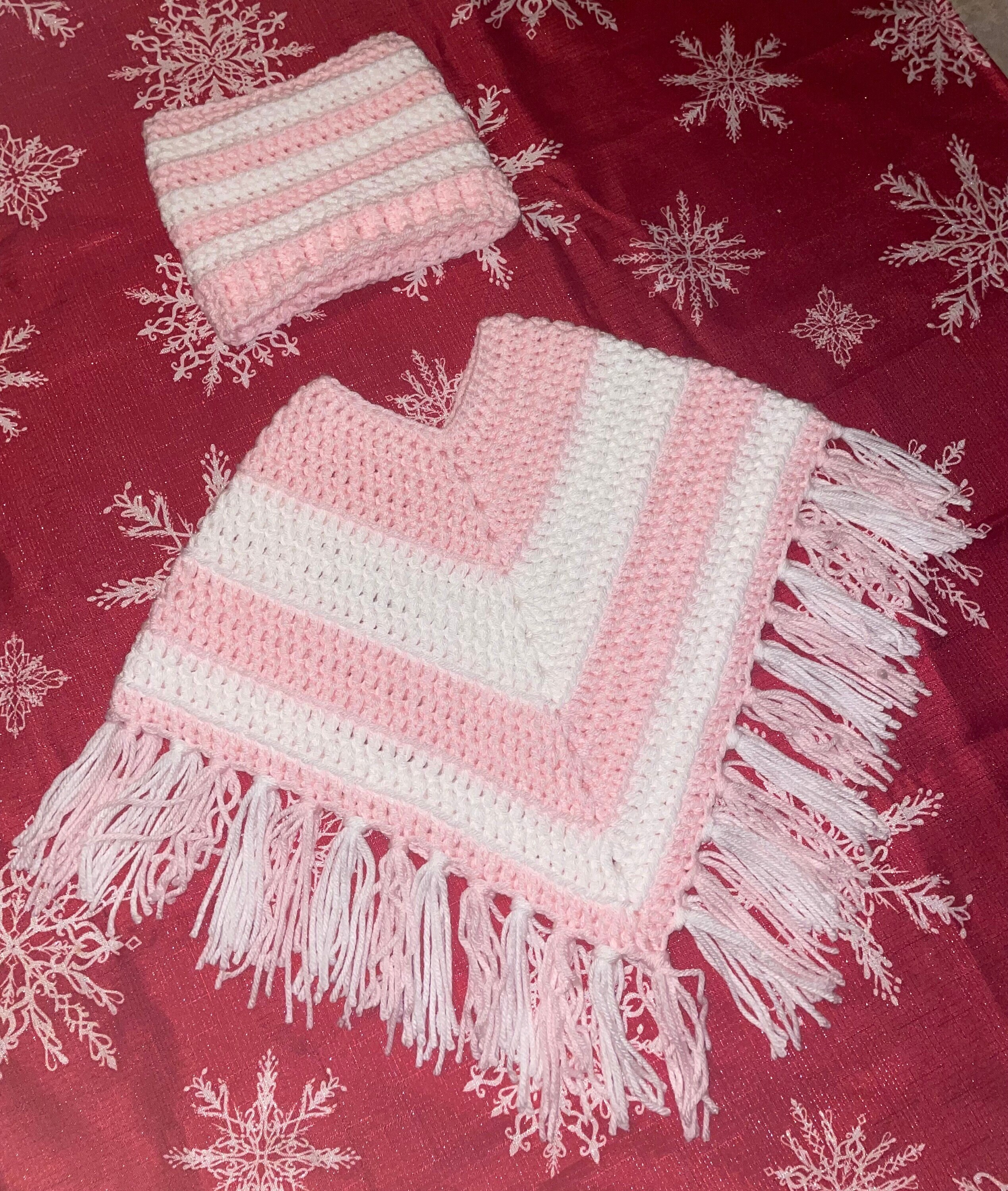Handmade Multi-Color Crochet Baby Poncho and Hat Set