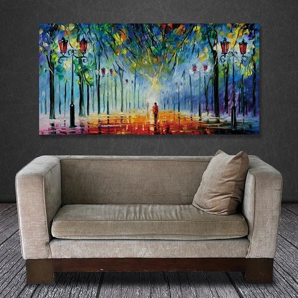 Wall Canvas Art Painting Poster Abstract Colorful Tree-Lined Trails Couples Umbrella Pictures Print Decoration for livingroom