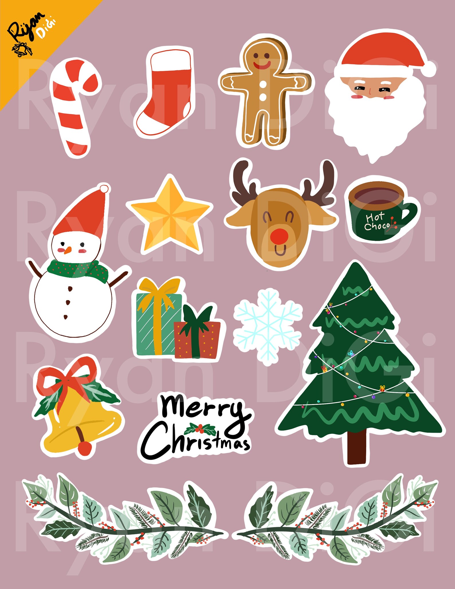 Christmas Digital Sticker Set PNG for Goodnote Dicut for Etsy