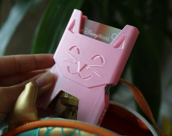 MANO Wallet™ Cute Funny Kitten Cat Credit Card ID Hard Case Holder Organizer- Slim or Full Size (holds up to 10 or 20 cards) - Pink Silk