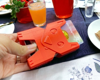 MANO Wallet™ Cute Funny Puppy Dog Credit Card ID Hard Case Holder Organizer- Slim or Full Size (holds up to 10 or 20 cards) - Red Silk