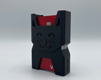 MANO Wallet™ Cute Funny Kitten Cat Credit Card ID Holder Organizer- Full Size (holds up to 20 cards) - BLACK