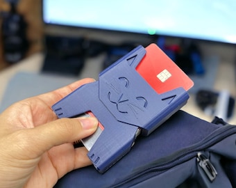 MANO Wallet™ Cute Funny Kitten Cat Credit Card ID Hard Case Holder Organizer- Full Size (holds up to 20 cards) - Navy Blue