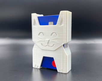 MANO Wallet™ Cute Funny Kitten Cat Credit Card ID Hard Case Holder Organizer- Full Size (holds up to 20 cards) - White Silk