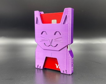 MANO Wallet™ Cute Funny Kitten Cat Credit Card ID Hard Case Holder Organizer- Slim Size (holds up to 10 cards) - Purple Silk