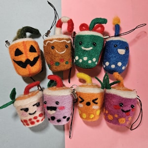 Handmade Kawaii Needle Felted Wool Boba Tea Drink Keychains