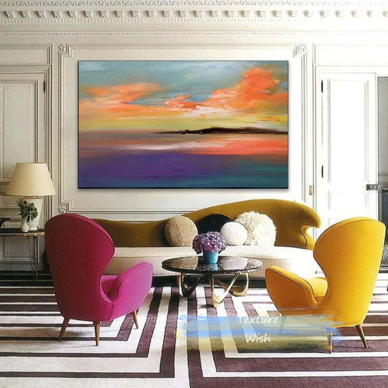 Large Orange Sunset Painting on Canvas landscape painting Etsy
