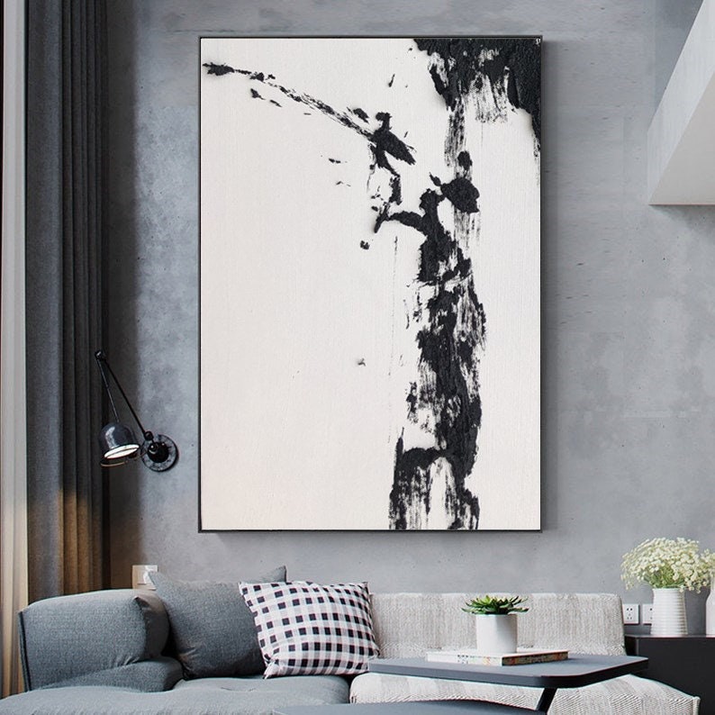 Large Minimalist Abstract Painting Black and White 3D | Etsy