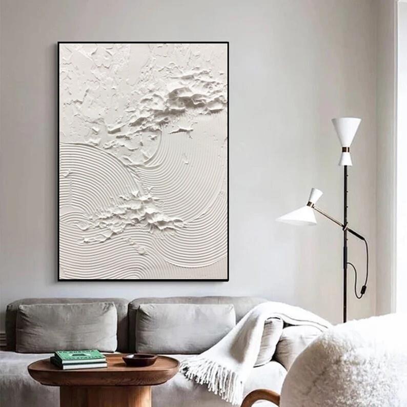 Large Abstract White Painting White Acrylic Painting Modern Etsy